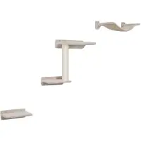 Merkloos Kletterwand Kratzbaum Katzenkletterwand - 5-teilig - 2 Kletterplatten, Liegebrett, Hängematte und Sisal-Kratzsäule - Bis 10 kg - Beige