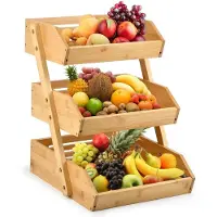 Merkloos Obstkorb Bambus Obstregal Gemüseregal - 3 Ebenen - 41 cm hoch - Natur