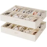 Merkloos Schuhaufbewahrungsbox unter dem Bett Schuhbox Unterbett - Mit Deckel - 76 x 72 x 13,5 cm - Beige - 2 Stück