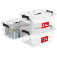 Merkloos Aufbewahrungsbox Stapelbox Aufbewahrungsbehälter - 35 Liter - 3 Stück - Transparent - Mit Deckelgriff