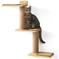 Merkloos Katzenkratzbrett Katzenwandtreppe Kratzbaum - Naturholz - 19,3 x 32,8 cm - Mit Sisal-Kratzsäule - Wandmontage