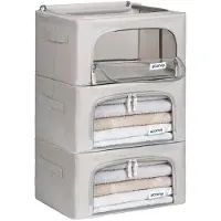 Merkloos Faltbare Kleiderbox Aufbewahrungsbox Stapelbox - 3 x 24 L - Metallrahmen - Mit Sichtfenster - Mit Griffen