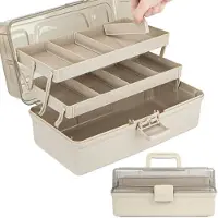 Merkloos Bastelkoffer Aufbewahrungsbox - 32 cm - 3 Ebenen - Kunststoff mit Griff - Multifunktional