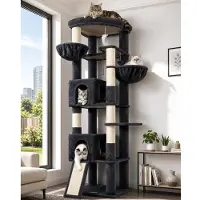 Merkloos Kratzbaum Kletterbaum Katzenbaum - 204 cm - 2 Katzenhäuser - Mit Plüschmatten - Sisal Kratzstamm