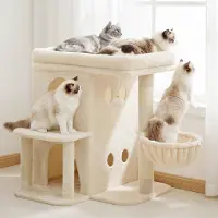Merkloos Kratzbaum Katzenbaum - Mit Doppelhaus - Beige - 65 cm