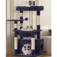 Merkloos Katzenkratzbaum Kletterbaum Katzenbaum - Rauchgrau - Mit Liegeplatz und 6 Kratzsäulen - Für Wohnung