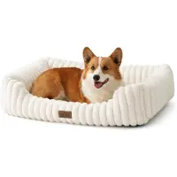 Merkloos Orthopädisches Hundebett Haustierbett - Hohe Ränder - 89 x 64 x 20 cm - Beige - Kunstfell