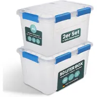 Merkloos Wasserdichte Aufbewahrungsbox Staubox - Mit Deckel - IP67 - Stapelbar - Transparent mit Blau - 11,4 L bis 50 L
