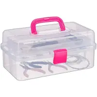 Merkloos Aufbewahrungsbox Sortierbox Werkzeugkiste - 9 Fächer - Transparent Pink - 3 Ebenen - Klickverschluss