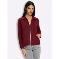 HEINE Strickjacke "Strickjacke Strickjacke mit 2-Wege-Zipper", Damen, Gr. 48, dunkelrot, Strick, , Modisch, V-Ausschnitt, Strickjacken Strickjacke