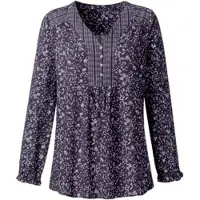 Witt Longbluse "Tunikabluse Tunika im Blümchenmuster", Damen, Gr. 38, blau (marine, mauve, bedruckt), Web, Stoff, , Modisch, V-Ausschnitt, Blusen Longbluse