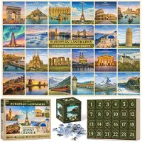 Quanquer Adventskalender 1008 Teile 24 für Erwachsene Puzzle Europäische Wahrzeichen