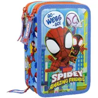OEM Schulmäppchen mit 3 Reißverschlüssen, 44 Teile, Spidey, Hellblau/Rot