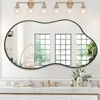 Merkloos Asymmetrischer Wandspiegel Badezimmerspiegel - Geborsteter Metallrahmen - 90 x 50 cm - Schwarz - Für Badezimmer und Wohnzimmer