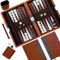 Merkloos Brettspiel Backgammon Reiseset Spielbrett - 18 Zoll - Kunstlederkoffer - 30 Spielsteine - für 2 Spieler