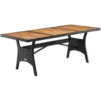 Merkloos Gartentisch Polyrattan Esstisch Terrassentisch - Akazienholz - 190 x 90 cm - Schwarz - Für Garten, Balkon und Terrasse