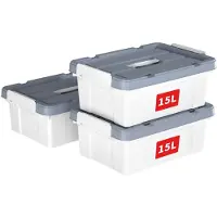 Merkloos Aufbewahrungsbox mit Deckel Stapelbox Kunststoffbox - Stapel- und ineinander stellbar - Kunststoff - Mit Griff und Klickverschluss - Weiß, 16 Liter, 3 Stück