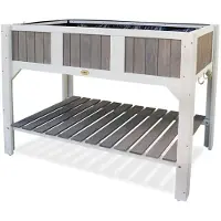 Merkloos Hochbeet Pflanzkasten Blumenkasten - Grauweiß - 119 x 57 x 89 cm - Mit Ablage für Werkzeug