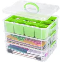 Merkloos Stapelbare Aufbewahrungsbox Organizer Box - Transparent - 3 Ebenen - 35 x 26,5 x 28 cm - Mit Tragegriff und herausnehmbarer Schublade