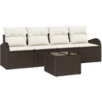 Syfax Gartensofa-set 5 pcs 4-Seater Braun und Creme Poly-Rattan