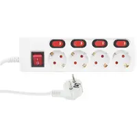 Q-Link Steckdosenleiste 4-fach mit Schutzkontakt - Mit 5 separaten Schaltern - Vinylkabel 1,5 Meter - Kabelquerschnitt 3 x 1,5 mm² - Geeignet bis maximal 3680 Watt - Farbe Weiß