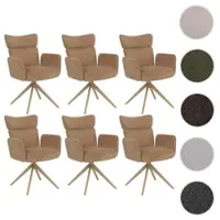 Mendler 6er-Set Esszimmerstuhl HWC-N11, Stuhl, drehbar Auto-Return Stoff Bouclé 350g/m² hellbraun, Beine Holz-Optik