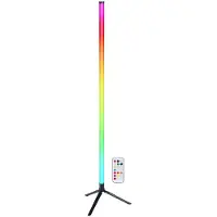 24hShop Mehrfarbige Stehlampe mit Dreibein-Stativ - Dimmbar per Fernbedienung - RGB Warmweiß Licht - Musiksensor - App-Steuerung per Bluetooth - 60 LEDs - 120 cm Höhe - Weiß
