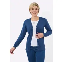 Witt Strickjacke "Strickjacke Strickjacke mit V-Ausschnitt", Damen, Gr. 40, blau (jeansblau), Basic, V-Ausschnitt, Strickjacken Strickjacke