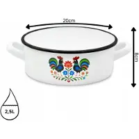 Tragar Emaille-Topf 20cm Folk Weiß 2,5L mit Griffen