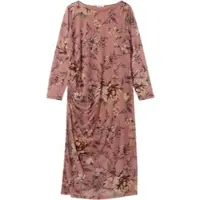 Sheego Jerseykleid "Mesh-Kleid Blumenkleid aus Mesh-Qualität", Damen, Gr. 44, N-Gr, rosa (rosenholz, camel, bedruckt), Elegant, Rundhals, Kleider Jerseykleid