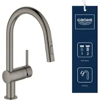GROHE Minta Einhand-Spültischarmatur, Ausladung 223mm, C-Auslauf, herausziehbar, Easy Docking, schwenkbar, Dual-Spülbrause, 32321AL2, Farbe: Hard graphite gebürstet