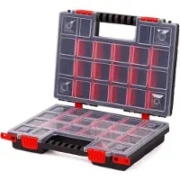 Merkloos Aufbewahrungsbox Sortierbox Schraubenbox - 344 x 249 x 100 mm - 40 verstellbare Fächer - Doppelseitig - Transparenter Deckel