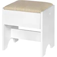 Zaltino Schminkhocker – Gepolsterter Ankleidestuhl mit Leinensitz – 40 x 30 x 45 cm – Stabiles MDF-Gestell – Für Schminktisch, Schlafzimmer oder Wohnzimmer – Beige & Weiß – Kompakt & Elegant