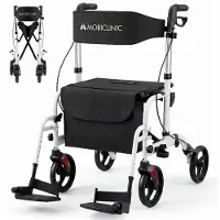 Mobiclinic Gehhilfe mit Fußstütze Faltbar Aluminium Bremsen an Hebeln 360º Räder Tasche Stockhalter Ibiza