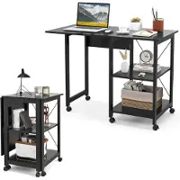 LTPRTZ Klappbarer Schreibtisch – Werkbank mit Rollen – Für Homeoffice und zur Aufbewahrung – Klappbar mit Rollen – 1075 x 54 cm – Schwarz