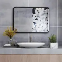 Merkloos Badezimmerspiegel Wandspiegel Rechteckig - Schwarzer Metallrahmen - 70 x 50 cm - Für Bad und WC