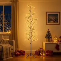 Syfax Künstlicher LED-Birkenbaum Schwarz 47 x 210 cm Stahl 567 LEDs