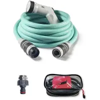 Merkloos Gartenschlauch Wasserschlauch Schlauch - 15 m - Multispray-Pistole und Wasserhahnadapter - Aquamarin - Für Terrasse und Garten