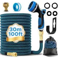Merkloos Gartenschlauch Schlauch Wasserschlauch - 15 m - 10 Sprühfunktionen - Mit Adaptern 1/2 und 3/4 Zoll - Dehnbar bis 30 m