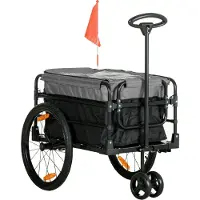 Moonbite 2-in-1-Fahrradanhänger mit Bollerwagenfunktion, zwei Luftreifen und gebremstem Vorderrad, Reflektoren und Signalflagge, Stahl, Schwarz