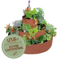 Merkloos Kräuterschnecke Kräuterspirale Kräuterturm - Cortenstahl - Ø 30, 60, 90 cm - Drei Ebenen - Für Kräuter, Erdbeeren und Gemüse