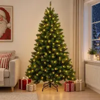 Syfax Künstlicher klappbarer Weihnachtsbaum 210 cm 300 LEDs