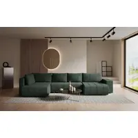 Fun-Möbel Wohnlandschaft Schlafsofa ARMANDA in Stoff Blur Grün langer Schenkel Links
