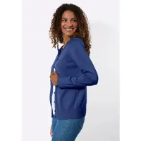 Casual Looks Strickjacke WITT "Strickjacke Cardigan mit Rippabschlüssen", Damen, Gr. 44, royalblau, Sportlich, Rundhals, Strickjacken Strickjacke