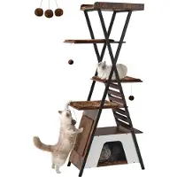 Merkloos Kratzbaum Katzenbaum Katzenturm - 184 cm - Mehrere Etagen - Braun - Mit Sisal-Kratzstämmen