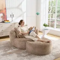 OKWISH Rundes Lounge-Sofa mit Hocker und 5 Rückenkissen, Sitzsack,Lounge-Sessel,großzügige Sitzfläche,für kleine Wohnungen,Braun