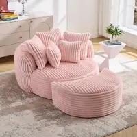 OKWISH Rundes Lounge-Sofa mit Hocker und 5 Rückenkissen, Sitzsack,Lounge-Sessel,großzügige Sitzfläche,für kleine Wohnungen,Rosa