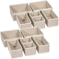 LTPRTZ Aufbewahrungsboxen-Set – Kleideraufbewahrung – Ordnungssystem für Schränke – Atmungsaktives Material – Set mit 12 Stück – Khaki