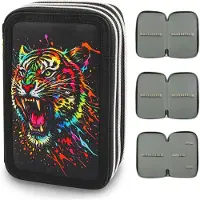 Merkloos Stifteköcher mit 3 Fächern und Tiger-Motiv für Jungen