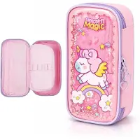 Merkloos Rosa Einhorn-Etui mit 3 Fächern